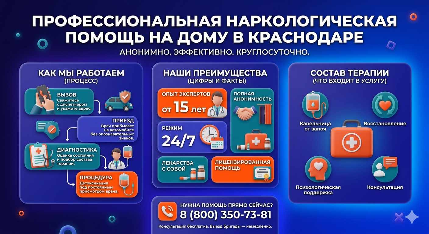 Инфографика о принципах лечения алкоголизма на дому в Вилючинске: этапы вызова нарколога, преимущества анонимной детоксикации и состав медицинской помощи.